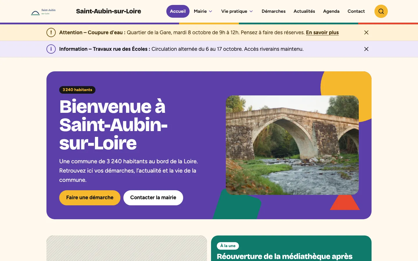Page d’accueil de Saint-Aubin-sur-Loire dans le thème Agora.