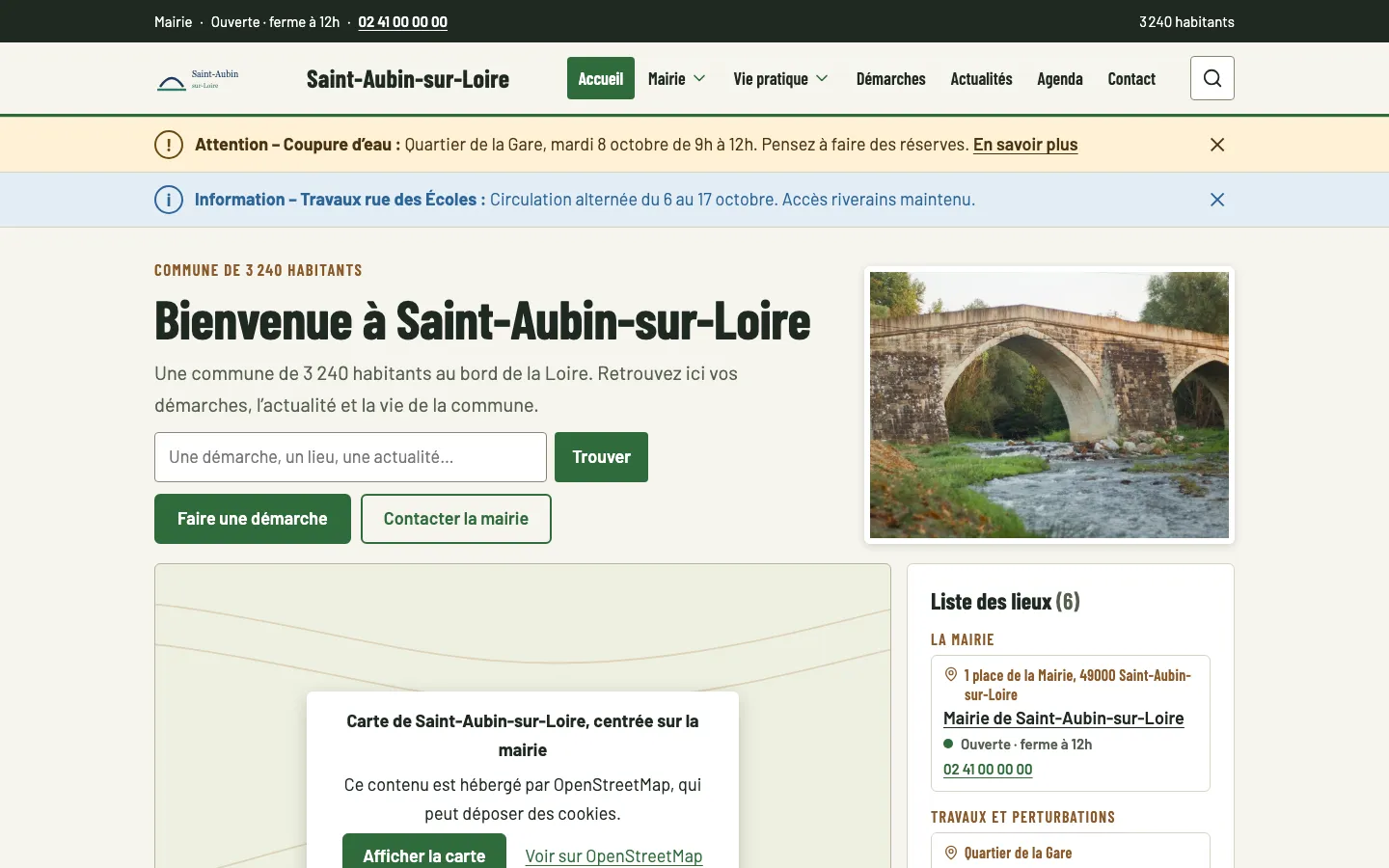 Page d’accueil de Saint-Aubin-sur-Loire dans le thème Atlas.