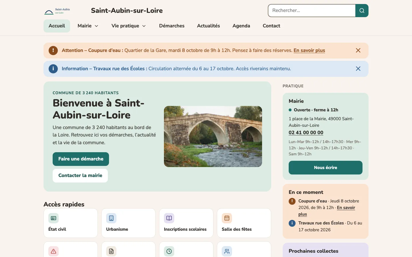 Page d’accueil de Saint-Aubin-sur-Loire dans le thème Bourg.