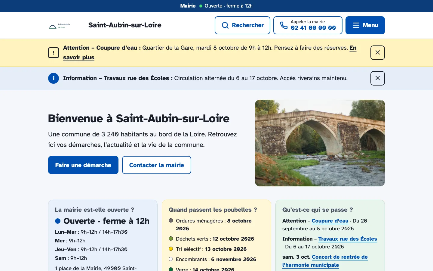 Page d’accueil de Saint-Aubin-sur-Loire dans le thème Essentiel.