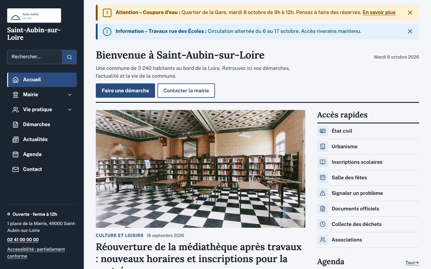 Page d’accueil de Saint-Aubin-sur-Loire dans le thème Journal.