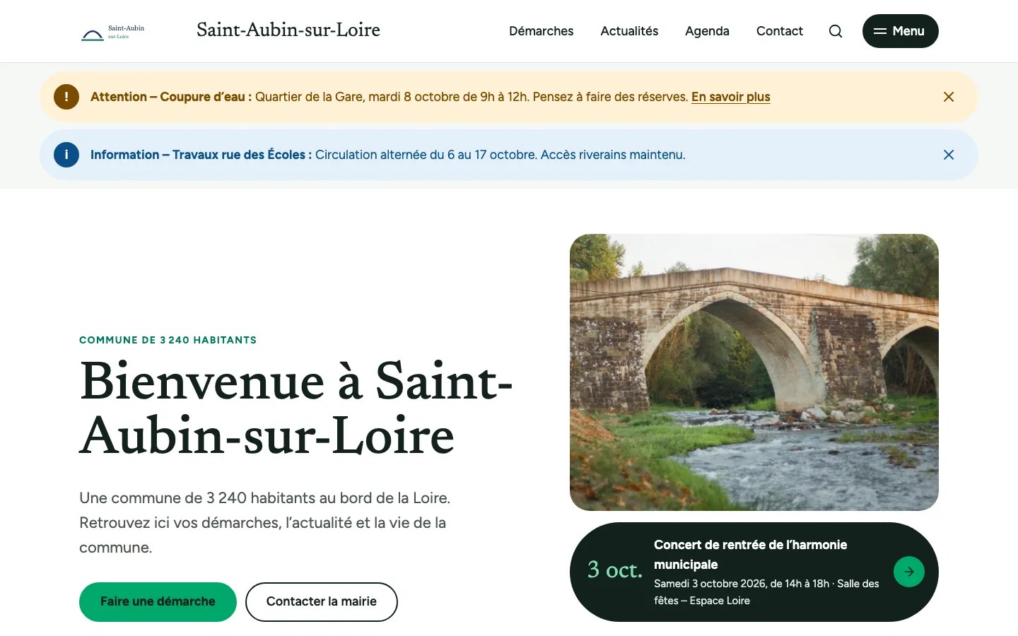 Page d’accueil de Saint-Aubin-sur-Loire dans le thème Moderne.